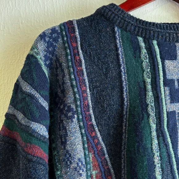 VINTAGE FIII 80s/90s Italian Wool 3D textured Jacquard Knit Coogi Style Sweater - Picture 6 of 8